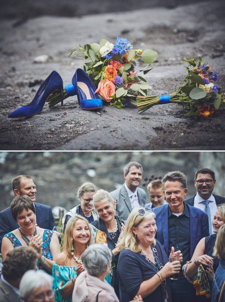documentary wedding photography of shoes and flowers at tunnels beaches in devon