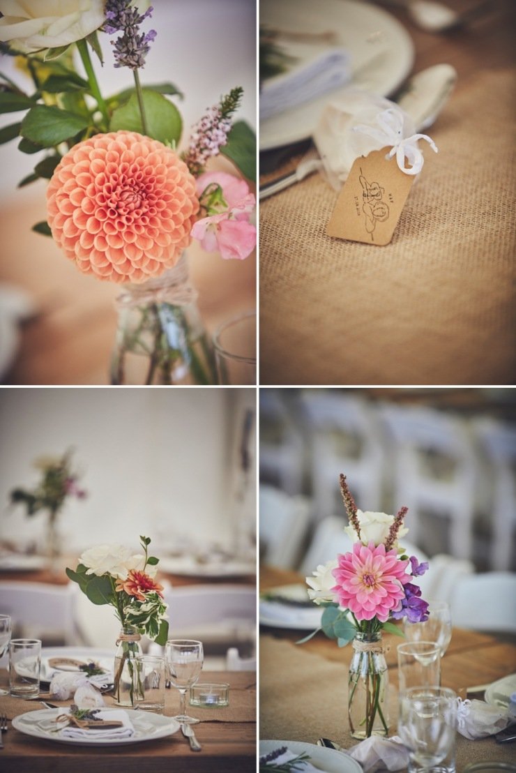 beautiful table styling and wedding flowers in marquee in Devon