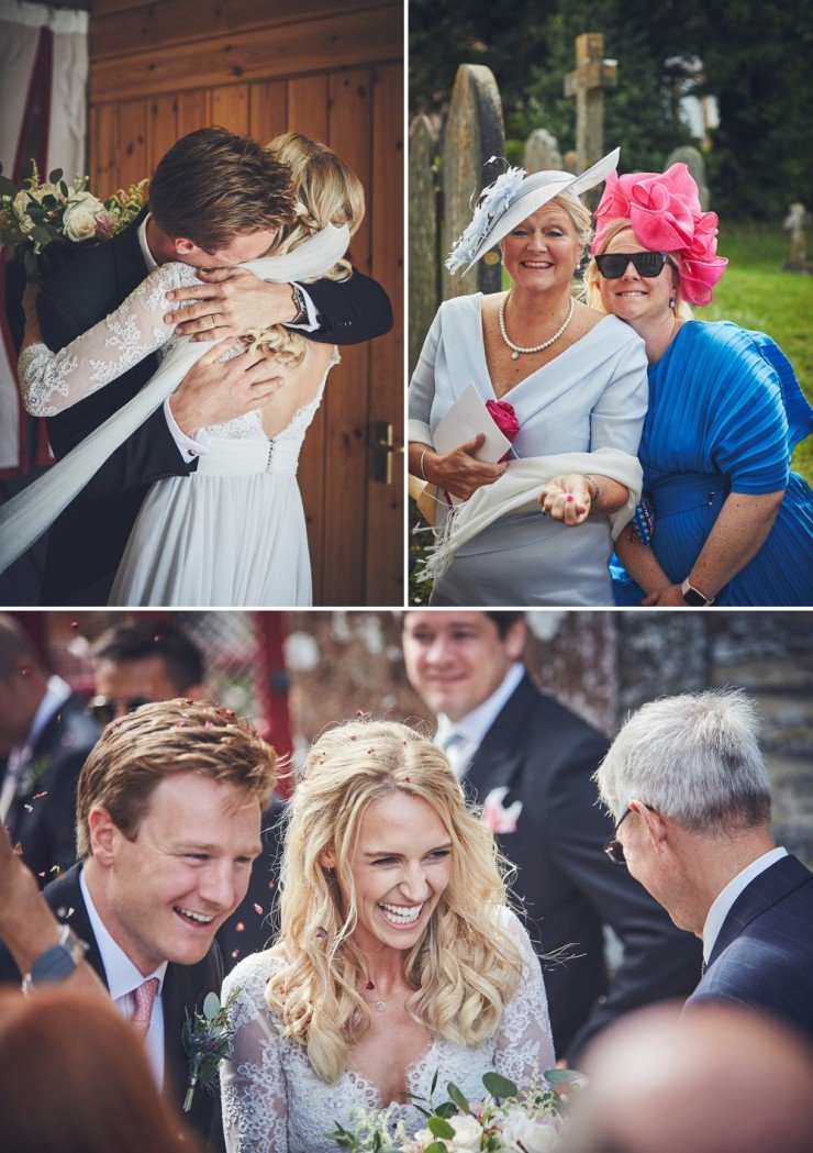 relaxed wedding photography of bride and from and guests at a south hams wedding in devon