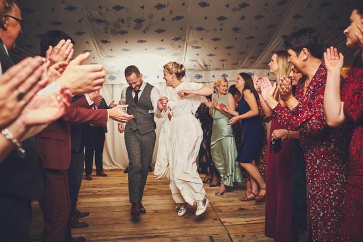 relaxed, fun wedding photography of bride and groom's first dance at Hotel Endsleigh in Devon