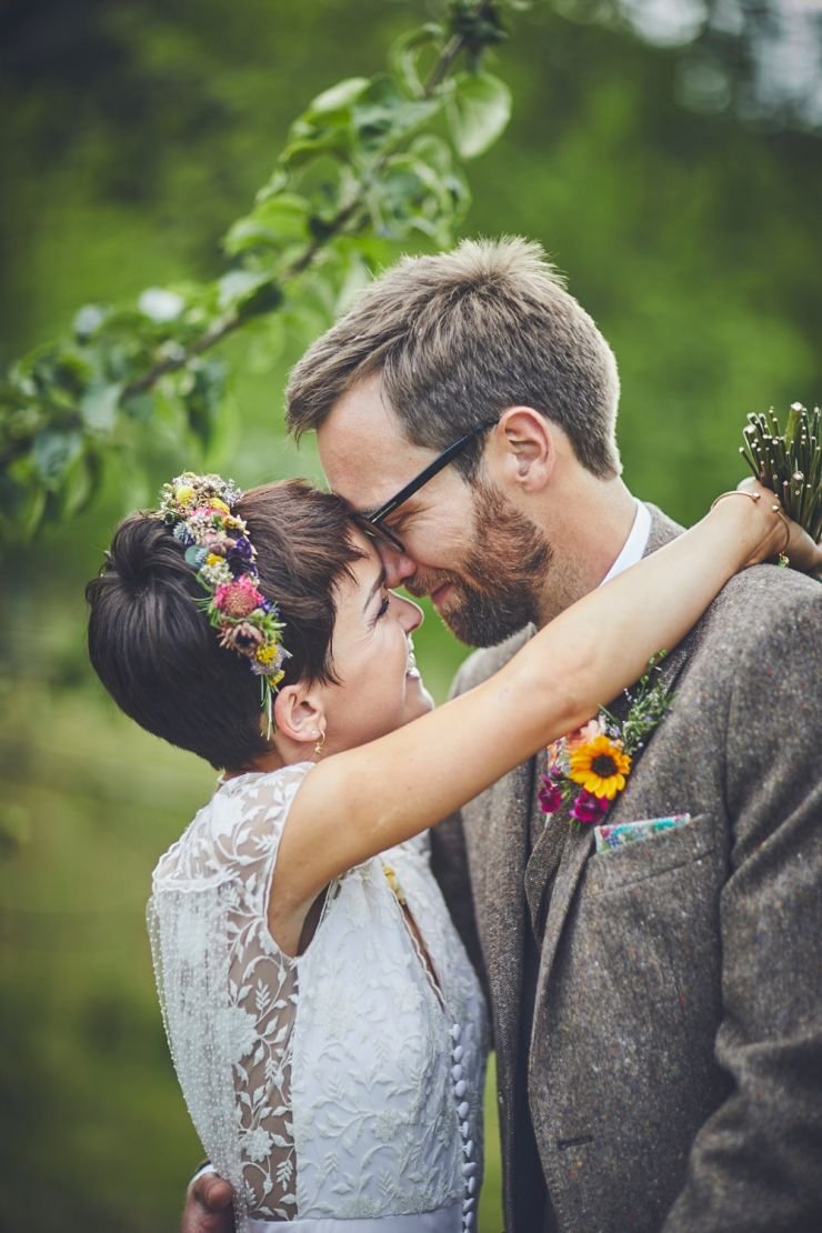 bride and groom close up portrait photography at a West Town Farm wedding in devon