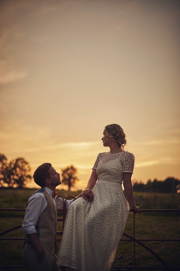 golden hour portraits at boho wedding at Hayne in Devon