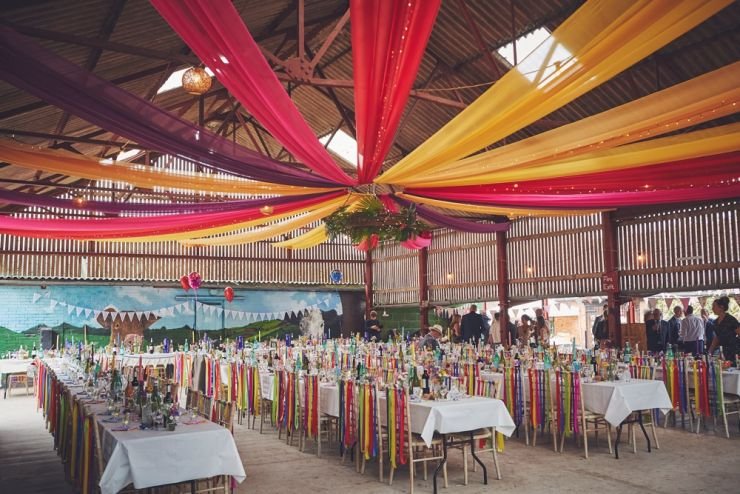 West Town Farm barn decorated for Exeter wedding
