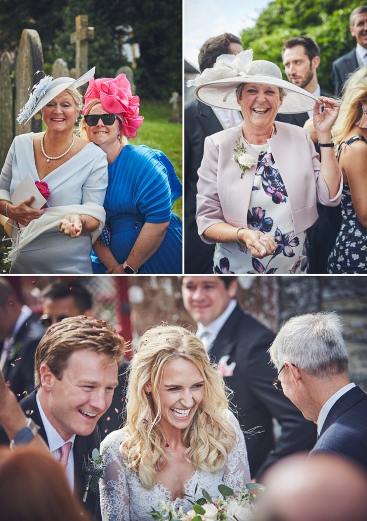 candid photography of confetti throw at Devon wedding