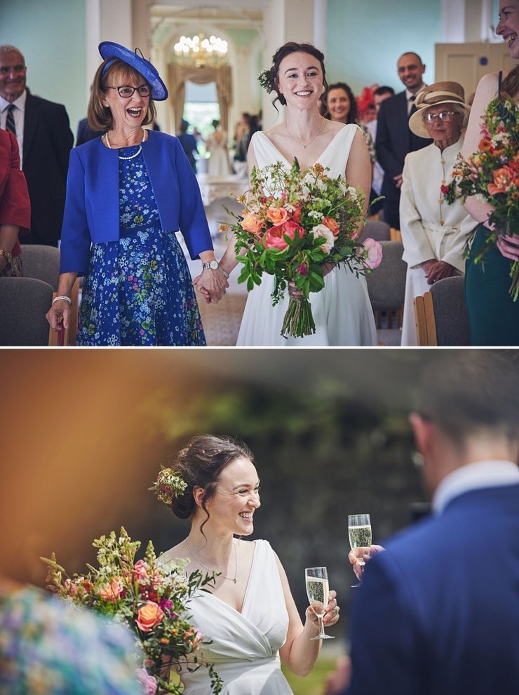 bride and mum walking down the aisle at South Devon