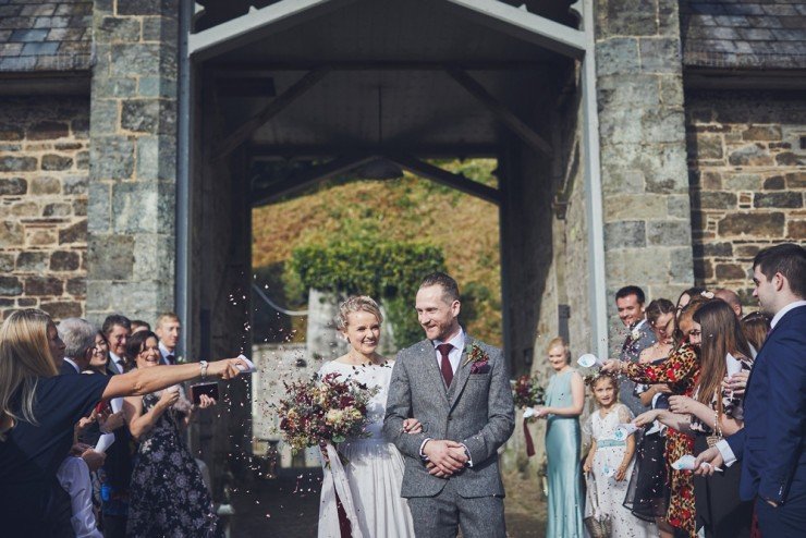 candid wedding photography of an Autumn wedding in the barn at Hotel Endsleigh in Devon