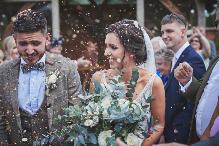 confetti throw photography Upton Barn and walled garden Devon