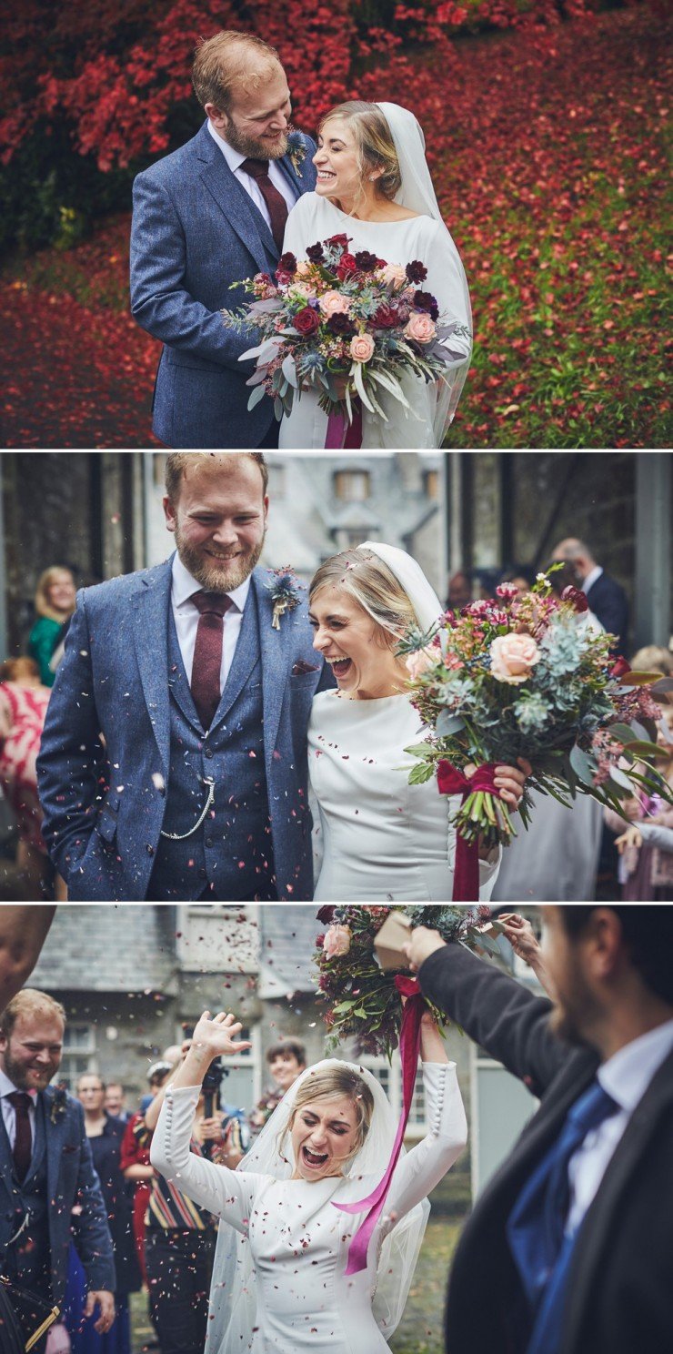 relaxed wedding photography of bride and groom laughing at Hotel Endsleigh in Devon