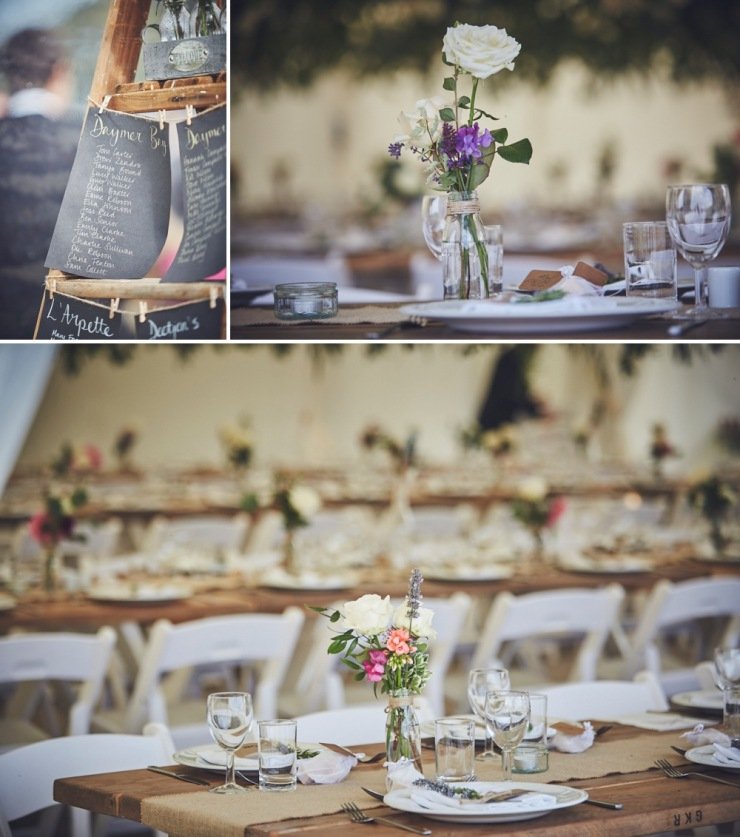 rustic ladder for table plan wedding styling in marquee in Devon