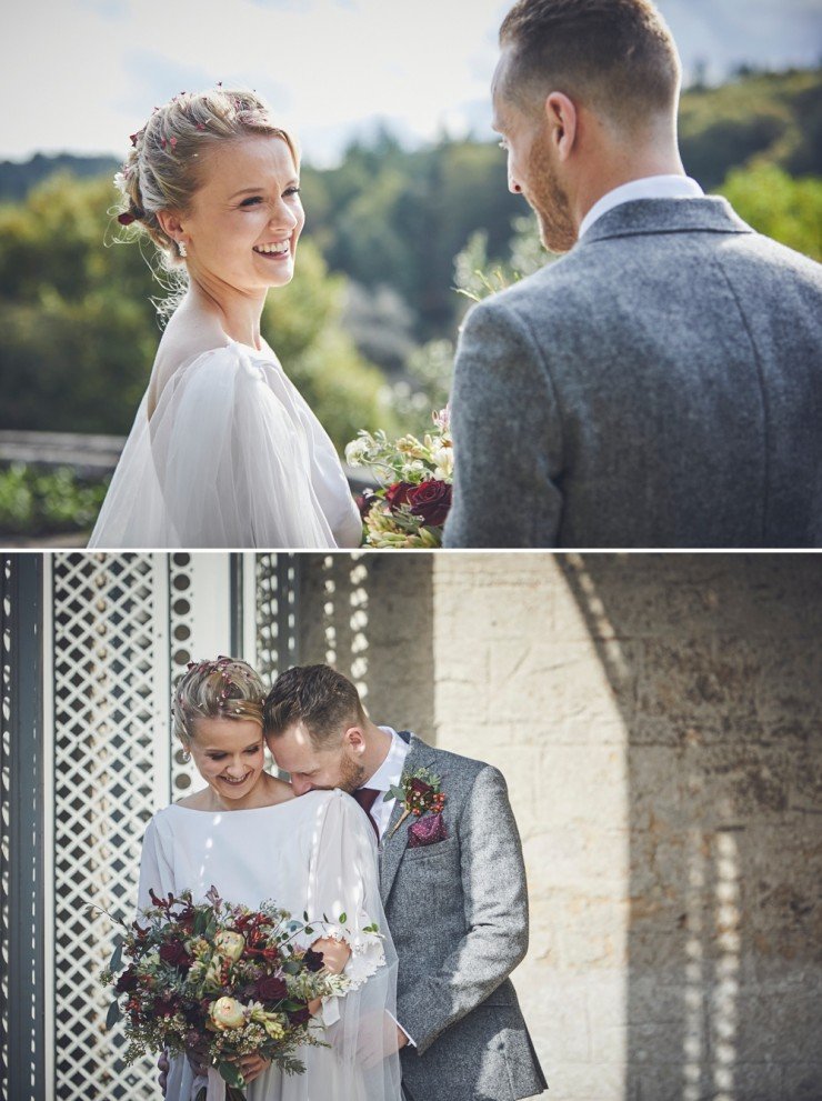 beautiful contemporary wedding photography of bride and groom at their Autumn wedding at Hotel Endsleigh in Devon