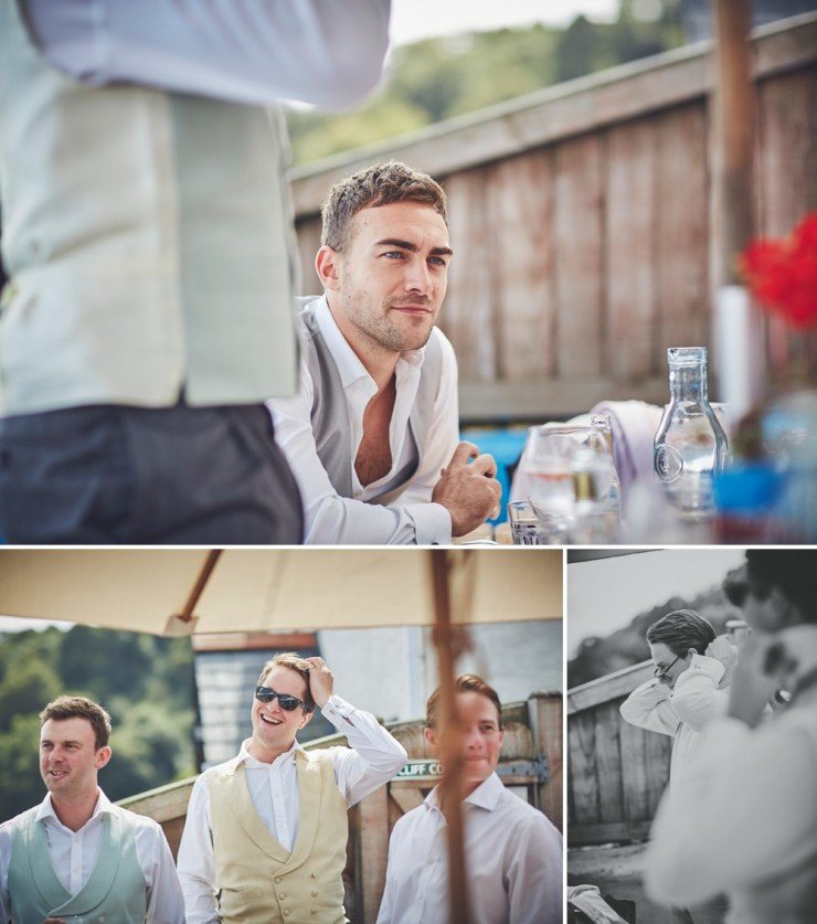 relaxed wedding photography groom and ushers and best man before the south hams wedding in devon