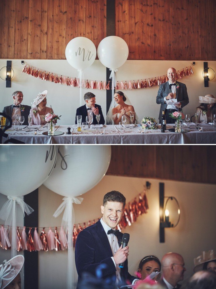 relaxed wedding photography of speeches at upton barn and walled garden devon