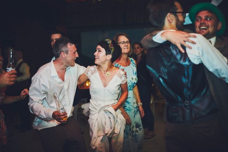reportage wedding photography of bride and groom's disco at West Town Farm