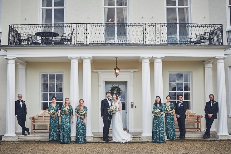 wedding party at small winter black tie wedding at Rockbeare manor in Devon