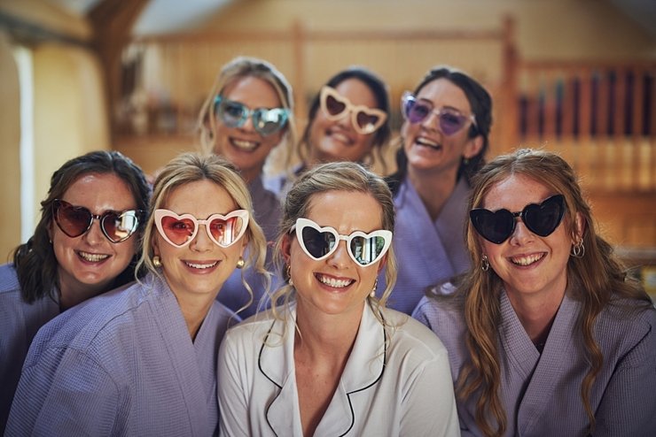 bridesmaids in heart sunnies at Hayne in Devon