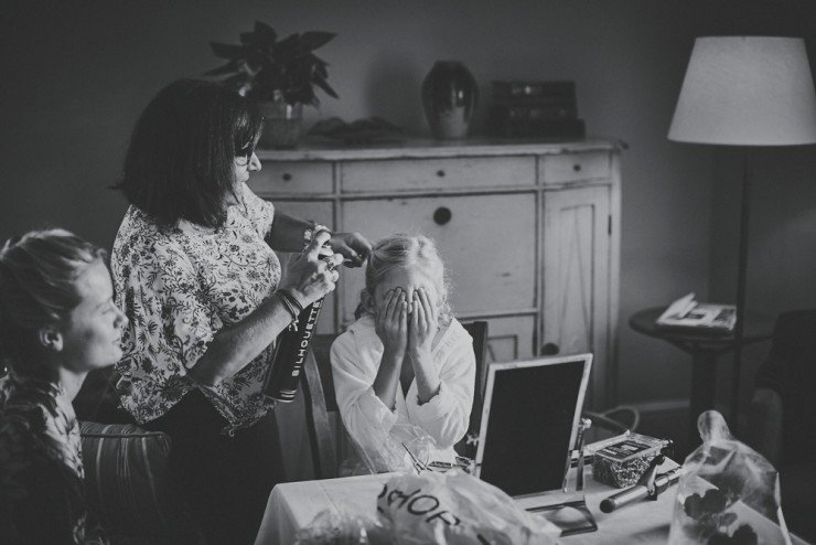 candid photography of bridal preparations at Hotel Endsleigh in Devon