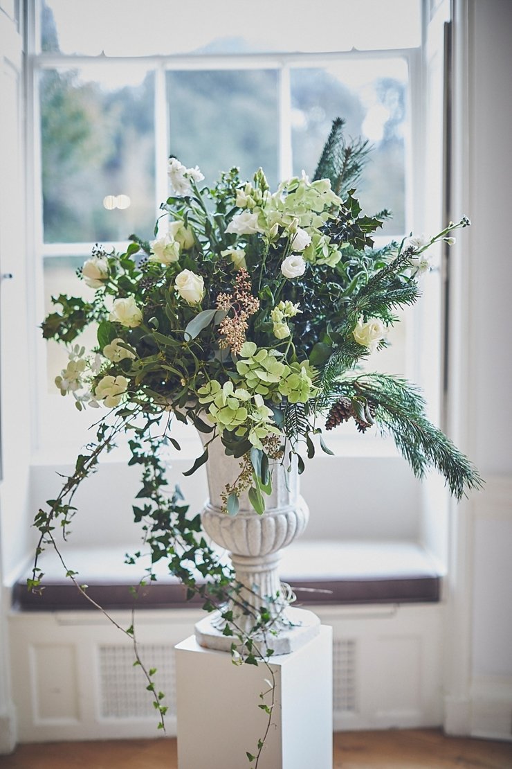 ceremony flowers at winter micro wedding at Rockbeare manor Devon
