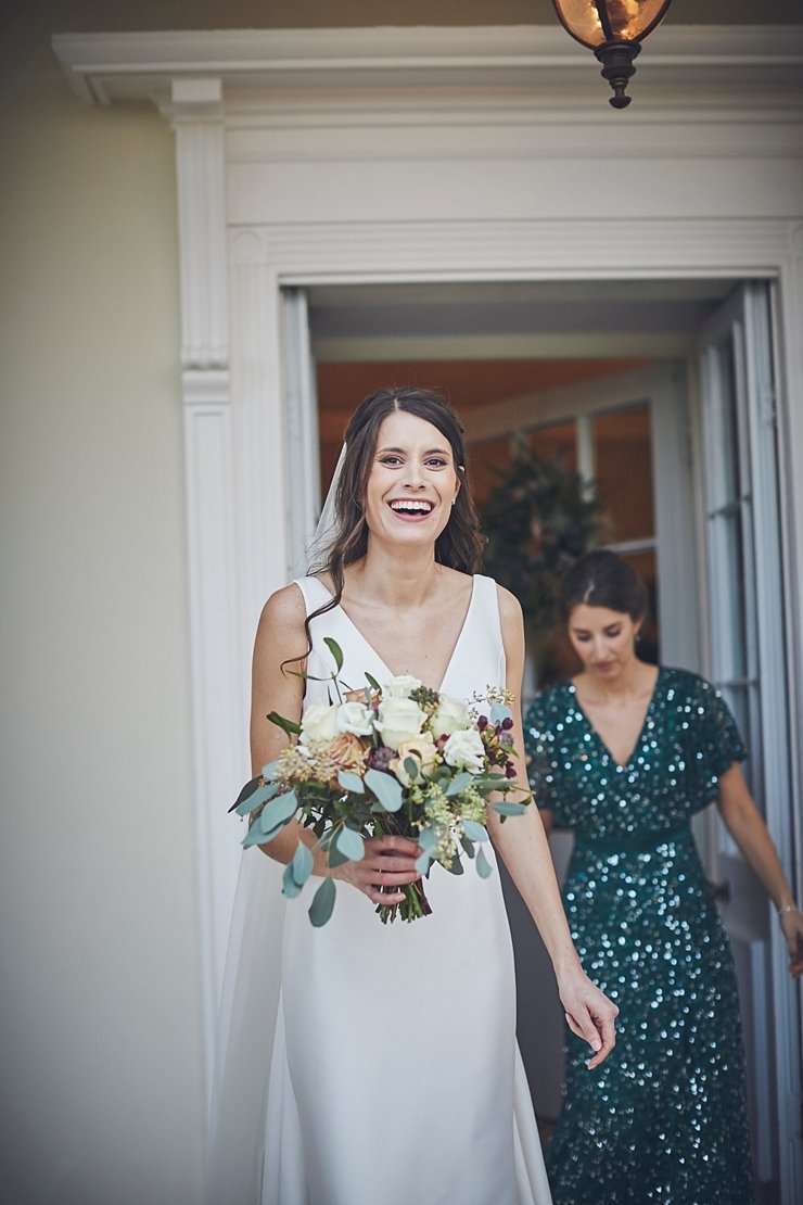 relaxed wedding photography and happy bride at mini wedding in Devon