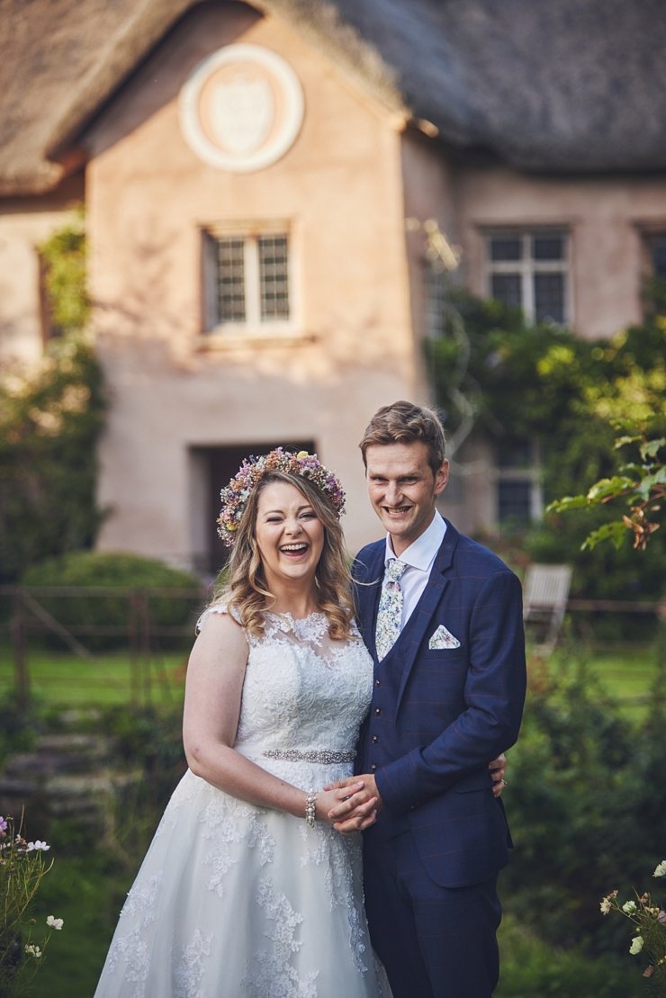 bride and groom laughing at Hayne Devon wedding