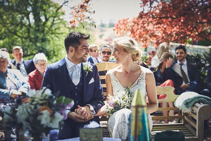 wedding photography of outdoor quaker ceremony Huntsham Court devon