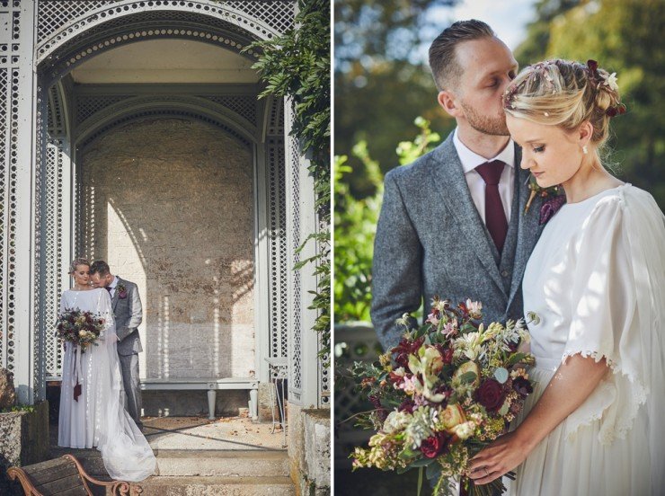 beautiful contemporary wedding photography of bride and groom at their Autumn wedding at Hotel Endsleigh in Devon