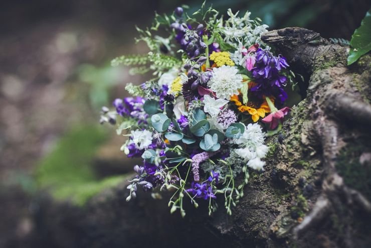 bridal bouquet flowers close up photography at West Town Farm barn wedding in devon