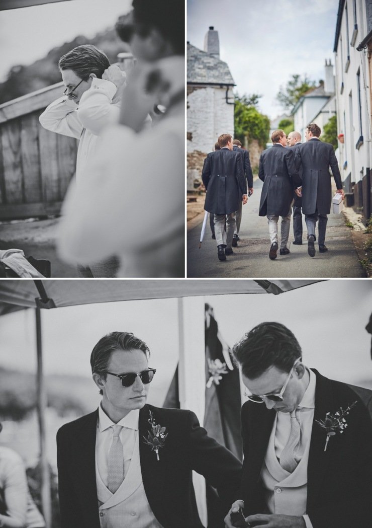 reportage wedding photography of grooms preps in Devon