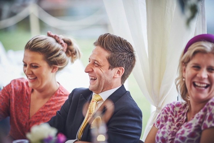 relaxed wedding photography of speeches at Devon wedding