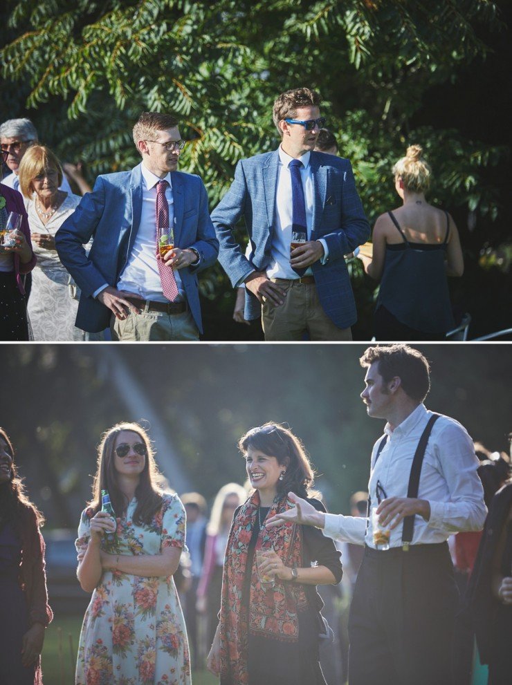 reportage wedding photography of male guests at South Allington House in Devon