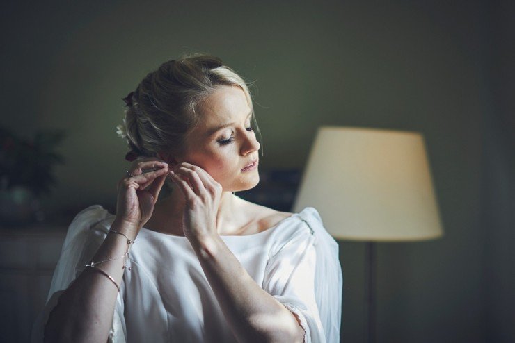 black and white portrait photography of stunning bride getting ready for her wedding at Hotel Endsleigh in Devon