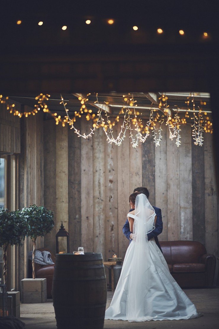 the barn at south Milton winter wedding photography