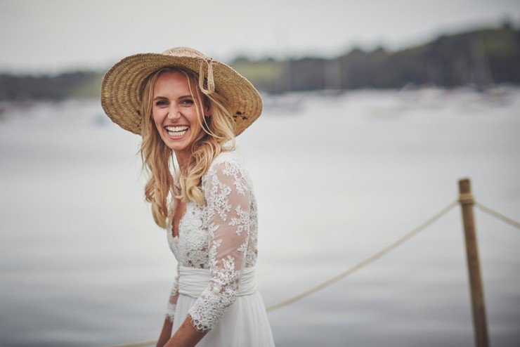 relaxed wedding photography of bride and from and guests at a south hams wedding in devon