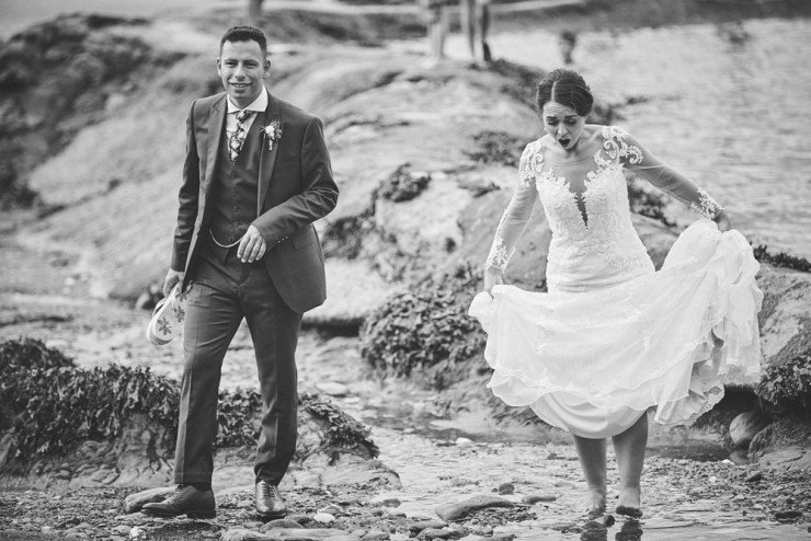 documentary wedding photography of couple at Tunnels Beaches in devon