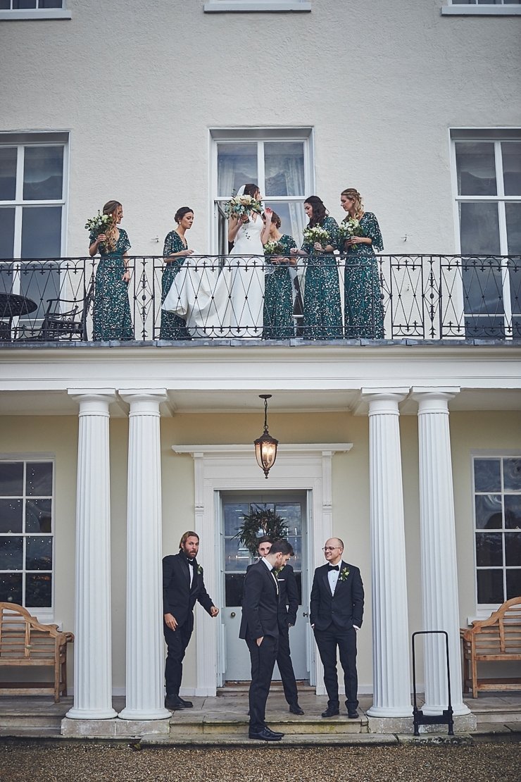 bridal party and groomsmen at a mini wedding at Rockbeare Manor in Devon