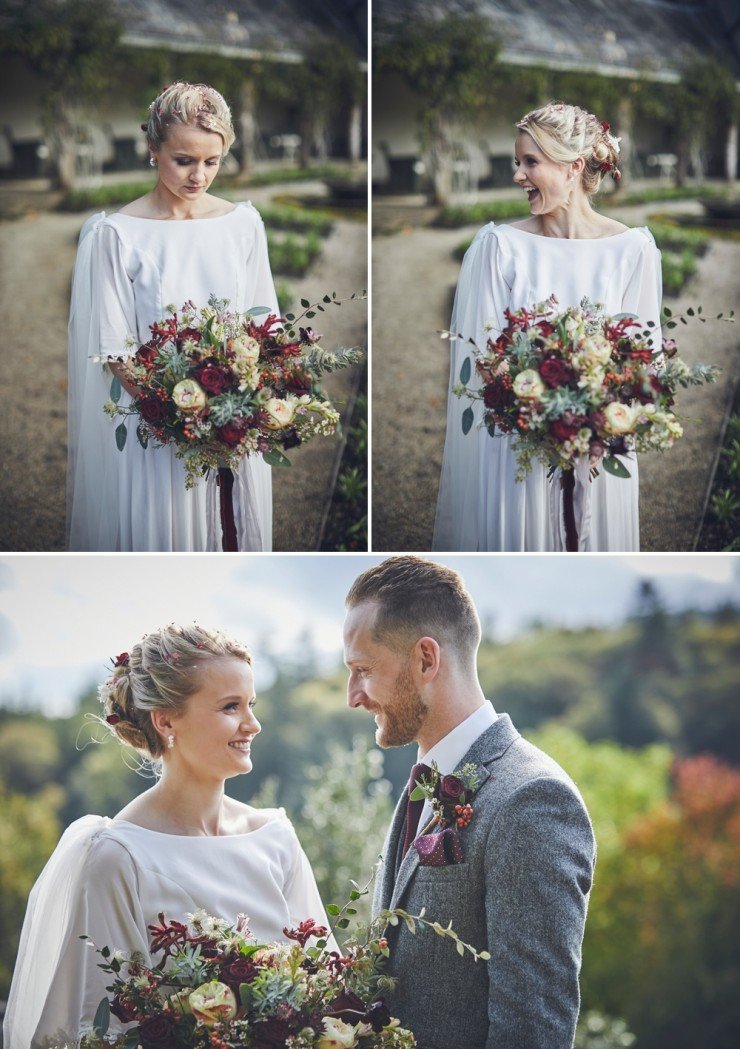 beautiful contemporary wedding photography of bride and groom at their Autumn wedding at Hotel Endsleigh in Devon