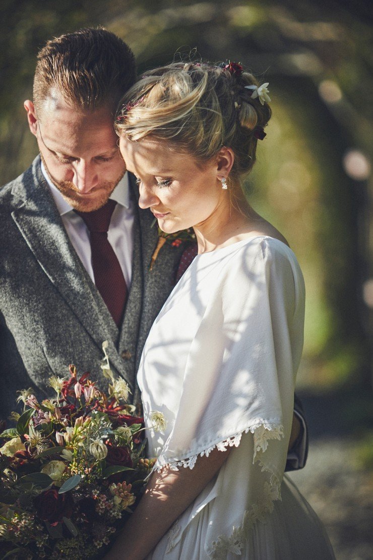 beautiful contemporary wedding photography of bride and groom at their Autumn wedding at Hotel Endsleigh in Devon