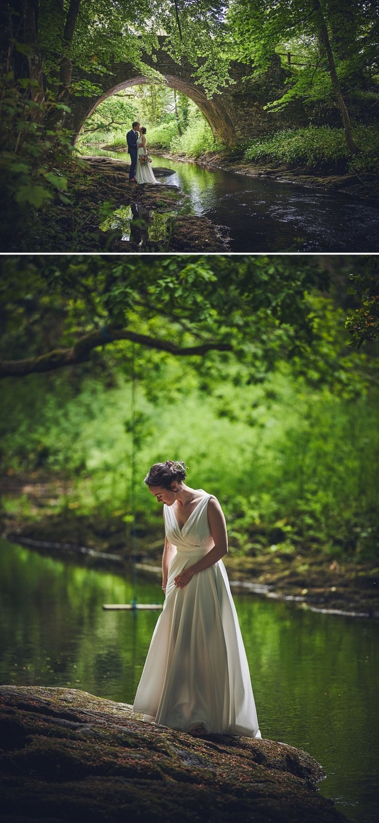 bride and groom portrait by river Totnes